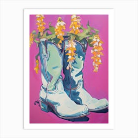 A Painting Of Cowboy Boots With Snapdragon Flowers, Fauvist Style, Still Life 10 Art Print
