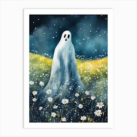 Sheet Ghost In A Field Of Flowers Painting (26) Art Print