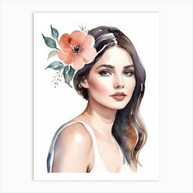 Floral Woman Portrait Watercolor Painting (3) Art Print
