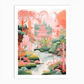 Kenrokuen Gardens Abstract Riso Style 4 Art Print