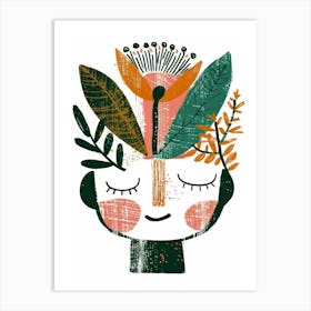 Girl With Leaves On Her Head Art Print