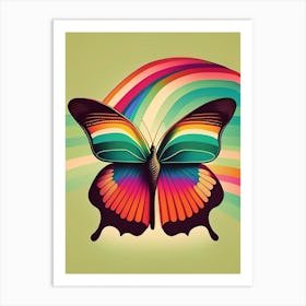 Butterfly On Rainbow Retro Illustration 1 Art Print