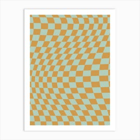 Warped Check Sage Green And Mustard Art Print