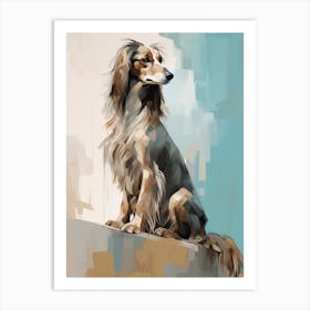 Afghan Hound Dog, Painting In Light Teal And Brown 0 Art Print