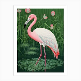 Ohara Koson Inspired Bird Painting Greater Flamingo 2 Art Print