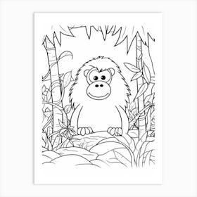 Line Art Jungle Animal Bornean Orangutan 2 Art Print