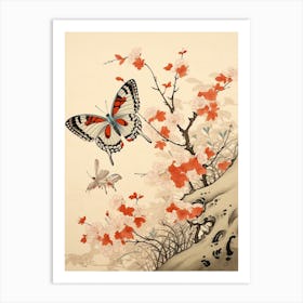 Butterfly Red Tones Japanese Style Painting 5 Art Print