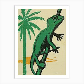 Chameleon With Palm Trees Bold Block 1 Art Print