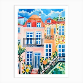 Lisbon Houses Watercolor Painting 1 Art Print