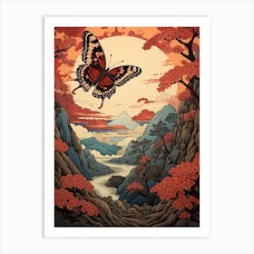 Red Tones Butterfly Japanese Style Painting 2 Art Print