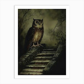 Owl On The Stairs Art Print