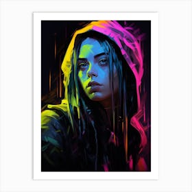 Billie Eilish Neon Portrait 1 Art Print