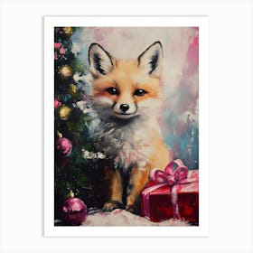 Fox With Christmas Present Art Print