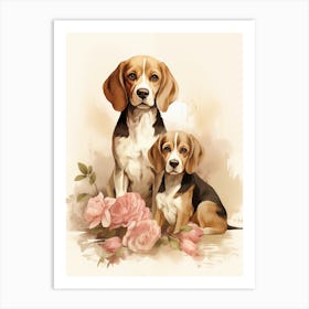 Beagles And Roses Art Print