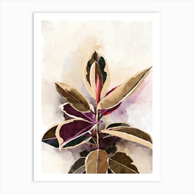 Watercolor Ficus Botanical Leaves 1 Art Print
