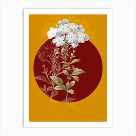 Vintage Botanical Plumbago Caerulea on Circle Red on Yellow n.0051 Art Print