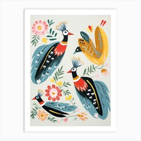 Folk Style Bird Painting Grebe Art Print