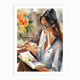 The Girl is Drawing. Art Print