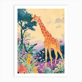 Cute Giraffe In The Leaves Watercolour Style Illustration 5 Art Print