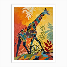 Colourful Giraffe In The Leaves Illustration 6 Art Print