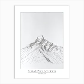 Aoraki Mount Cook New Zealand Line Drawing 2 Poster 2 Art Print