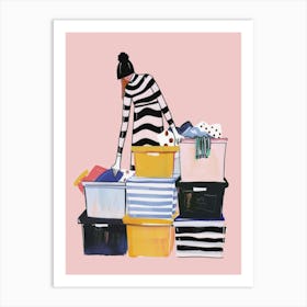 Illustration Of A Woman Sorting Clothes Art Print