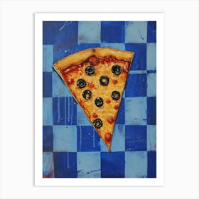 Pizza With Olives Blue Checkerboard 1 Art Print