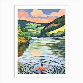 Wild Swimming At River Dart Devon Art Print