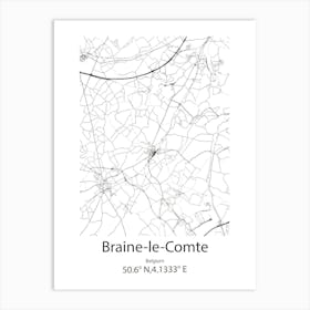 Braine Le Comte,Belgium Minimalist Map Art Print