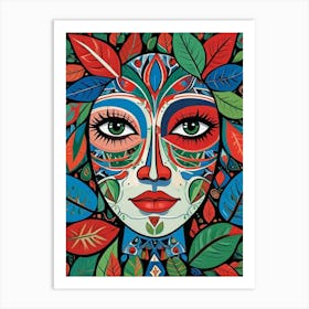 Folk Abstract Face Illustration 3 Art Print (8) Art Print