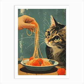 Cat Eating Spaghetti Art Print