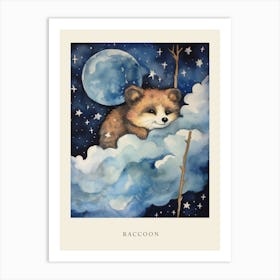 Baby Raccoon 2 Sleeping In The Clouds Nursery Poster Art Print