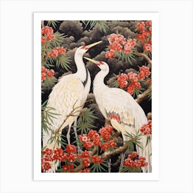 Black And Red Cranes 8 Vintage Japanese Botanical Art Print