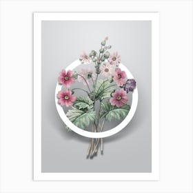 Vintage The Chinese Primrose Minimalist Floral Geometric Circle on Soft Gray n.0433 Art Print