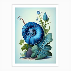 Snail With Blue Background Botanical Art Print