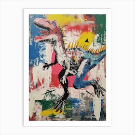 Abstract Paint Splash Primary Colour Dinosaur 7 Art Print