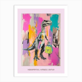 Dinosaur Shopping Pink Purple Graffiti Style 3 Poster Art Print