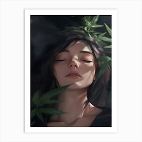 Girl With Marijuana Leaves Art Print