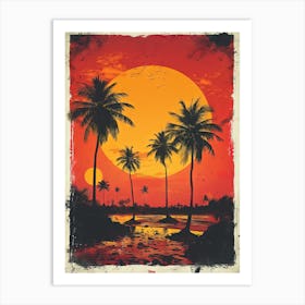 Sunset With Palm Trees Art Print