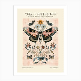 Velvet Butterflies Collection Pink Butterflies William Morris Style 6 Art Print