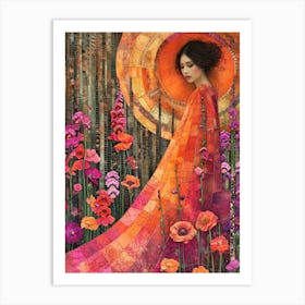 Lady in a Field of Flowers. Gustav Klimt Style Art Print