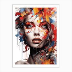 Portrait Of A Woman Splash Color 1 Art Print