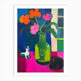 Painting Of A Still Life Of A Sweet Pea With A Cat In The Style Of Matisse 1 Art Print
