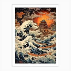 Tsunami Waves Japanese Illustration 7 Art Print