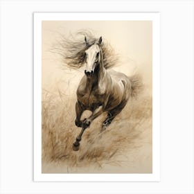 A Horse Painting In The Style Of Dry Brushing 2 Art Print