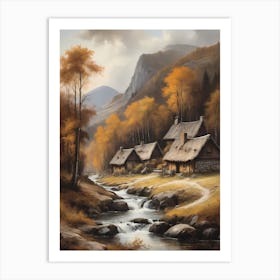 In The Wake Of The Mountain A Classic Painting Of A Village Scene (24) Art Print