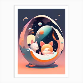 Space Time Kawaii Kids Space Art Print