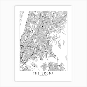 The Bronx White Map Art Print