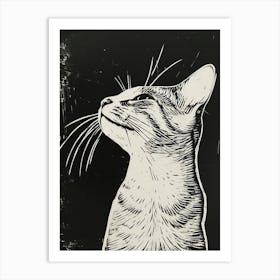 Oriental Shorthair Cat Linocut Blockprint 8 Art Print
