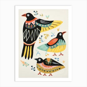 Folk Style Bird Painting Crow 1 Art Print